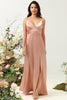 Load image into Gallery viewer, Blush Spaghetti Straps A Line Bridesmaid Dress With Slit