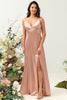 Load image into Gallery viewer, Blush Spaghetti Straps A Line Bridesmaid Dress With Slit