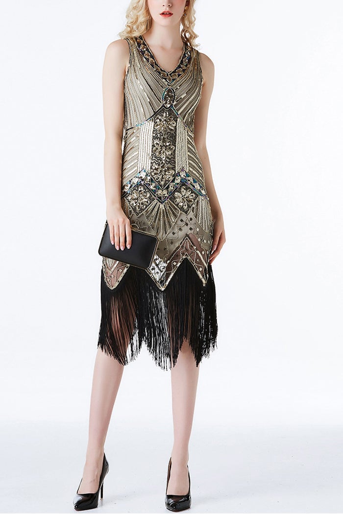 Load image into Gallery viewer, Gold Sequin 1920s Dress