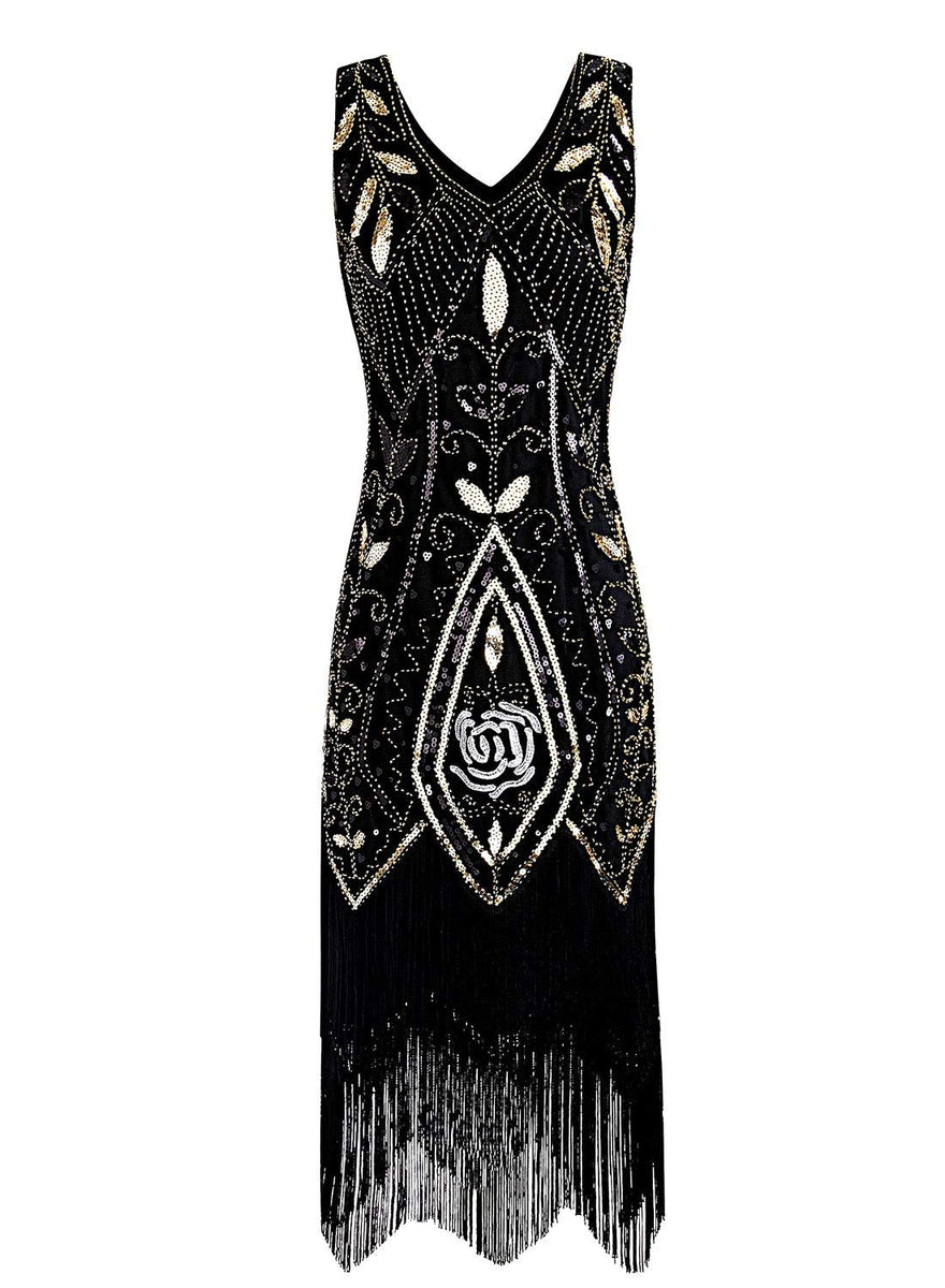 Load image into Gallery viewer, Green Sequins Glitter Fringe 1920s Dress