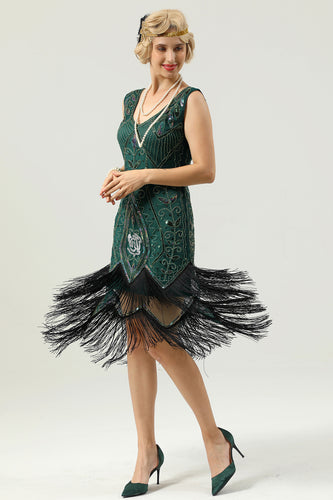 Green Sequins Glitter Fringe 1920s Dress