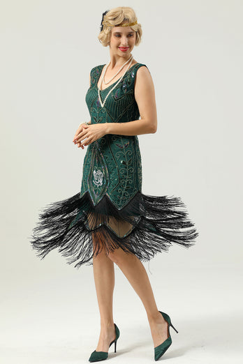 Black Sequins Glitter Fringe 1920s Dress