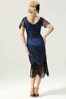 Royal Blue Sequin Fringe Flapper 1920s Dress