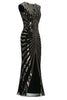 Load image into Gallery viewer, Black and Gold Mermaid 1920s Sequined Flapper Dress