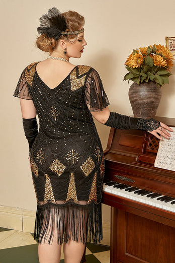 Golden Sequin Fringes Plus size 1920s Dress