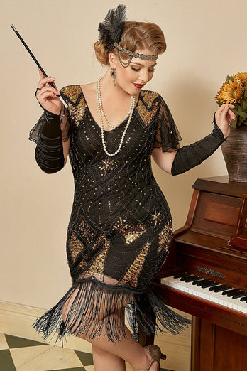 Golden Sequin Fringes Plus size 1920s Dress