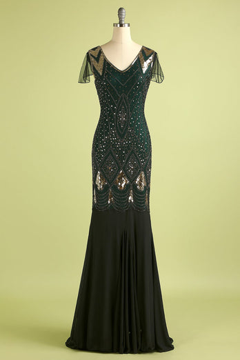 Burgundy Long Sequin 1920s Dress