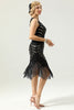 Load image into Gallery viewer, Black and Gold V Neck Sequin 1920s Flapper Dress