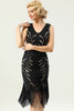 Load image into Gallery viewer, Black and Gold V Neck Sequin 1920s Flapper Dress