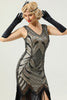 Load image into Gallery viewer, Black V Neck Sequin 1920s Flapper Dress