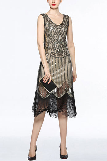 Gold 1920s Fringe Sequin Flapper Dress