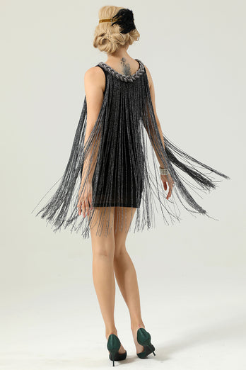 Round Neck Black Fringed 1920's Dress