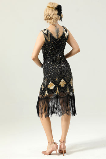 Apricot Sequin Fringe Bodycon 1920s Dress