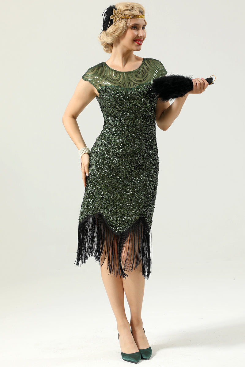 Load image into Gallery viewer, Green Cap Sleeves Sequin 1920s Dress