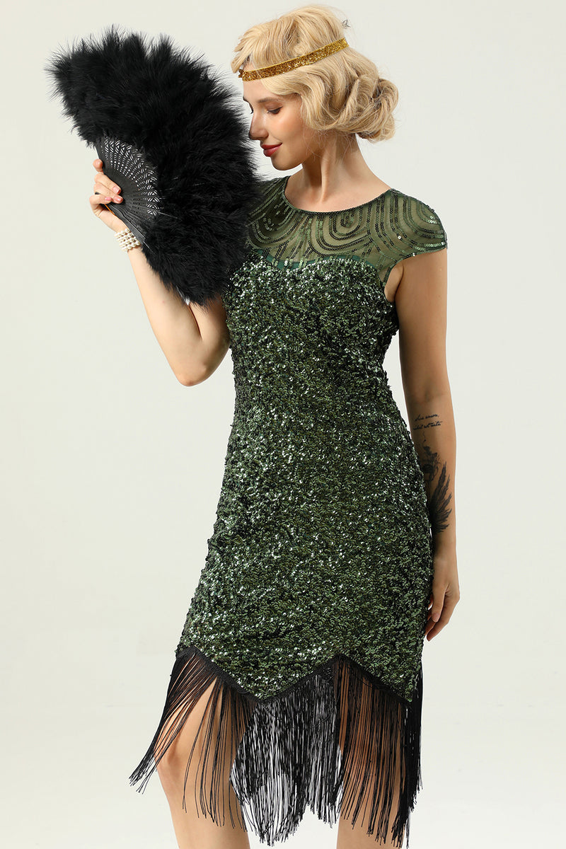 Load image into Gallery viewer, Green Cap Sleeves Sequin 1920s Dress