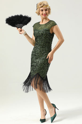 Green Cap Sleeves Sequin 1920s Dress