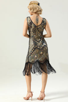 Golden Fringe 1920s Dress