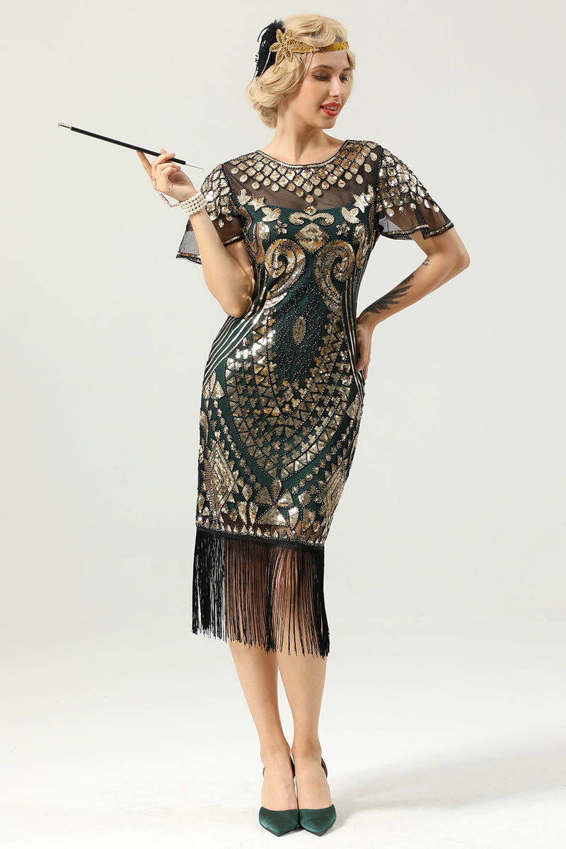 Load image into Gallery viewer, Green Sequin 1920s Dress