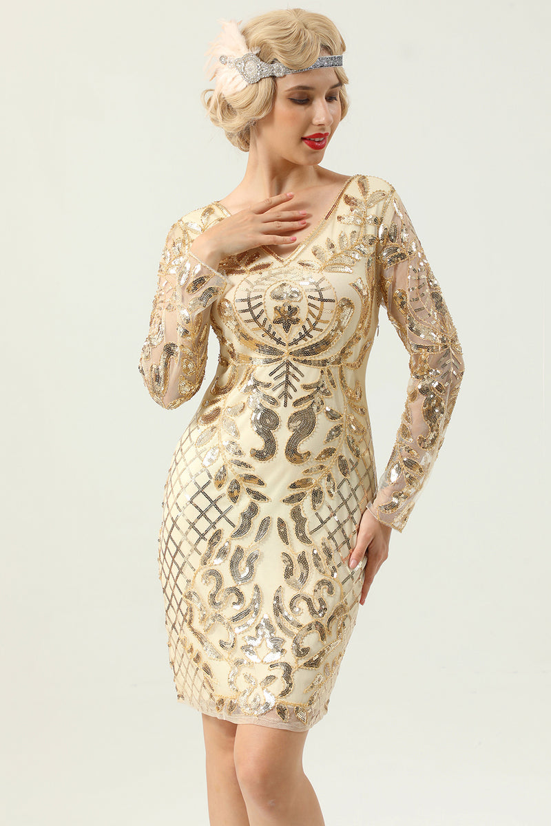 Load image into Gallery viewer, Apricot Long Sleeves 1920s Dress