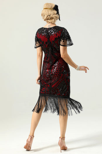 1920 Black&Red Sequins Dress with Batwing Sleeves