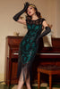 Load image into Gallery viewer, Black&amp;Green Sequins 1920s Dress with Tassel