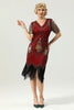 Load image into Gallery viewer, Red and Black Deep V Neck Flapper 1920s Dress