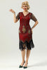 Load image into Gallery viewer, Red and Black Deep V Neck Flapper 1920s Dress