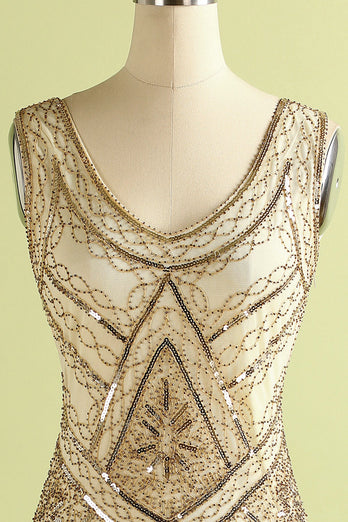 Champagne and Black Sequin Bodycon 1920s Dress