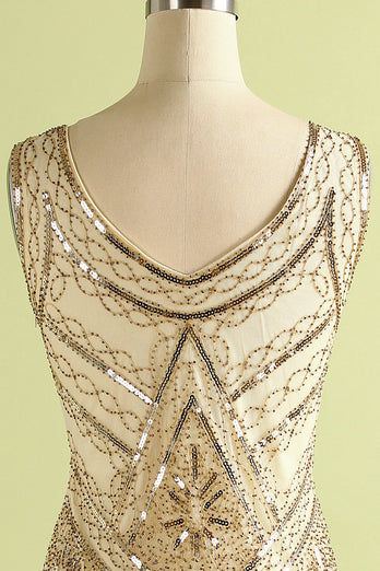 Champagne and Black Sequin Bodycon 1920s Dress