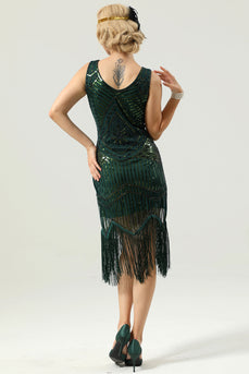 1920 Retro Dark Green Sequin Fringe Dress