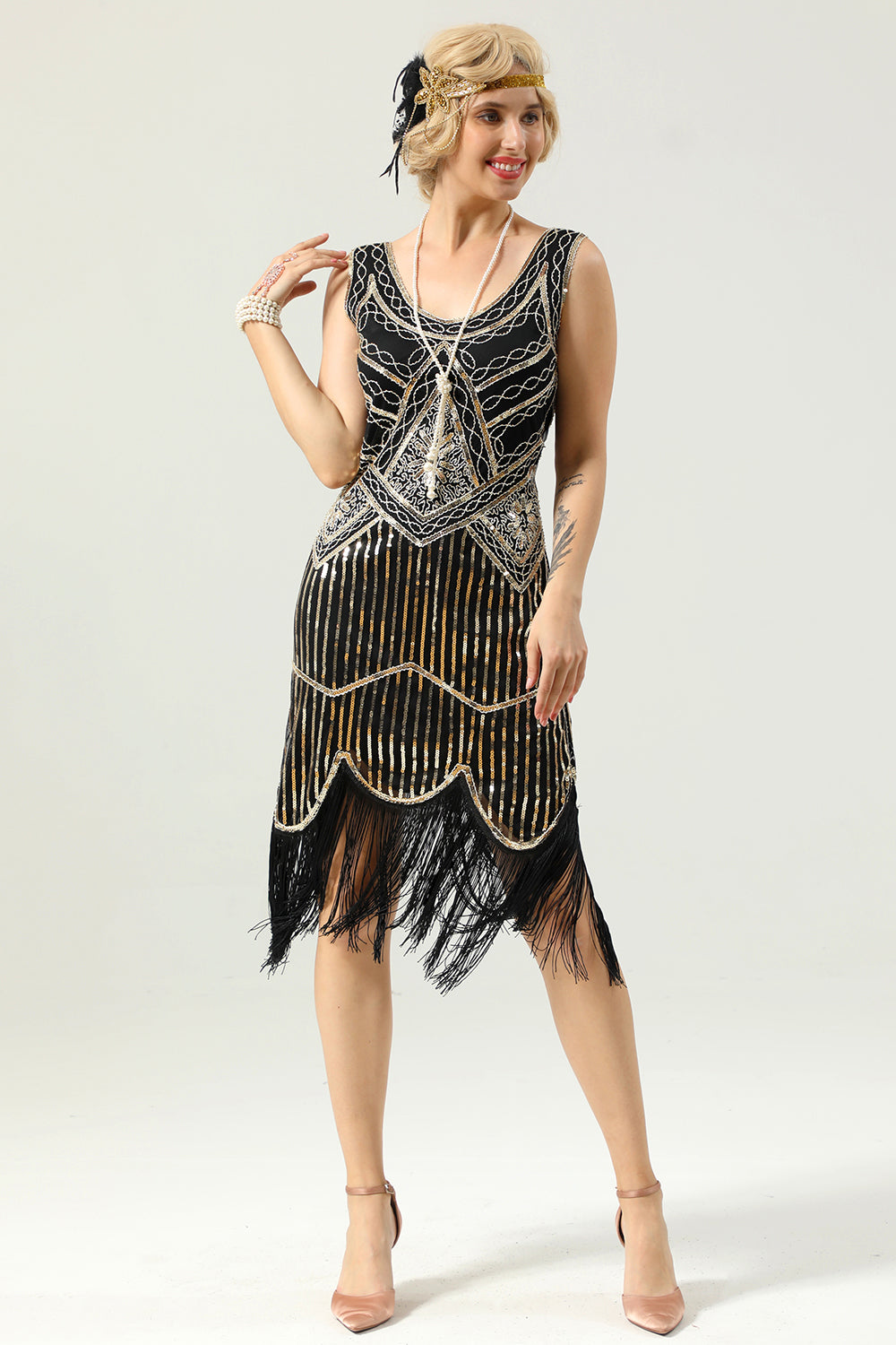 1920 Retro Dark Green Sequin Fringe Dress