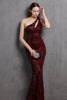 Load image into Gallery viewer, Gold Mermaid One Shoulder Sequin Prom Dresses