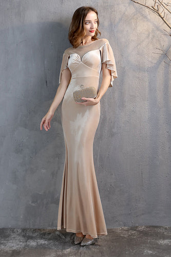 Champagne Velvet Mermaid Long Prom Dress