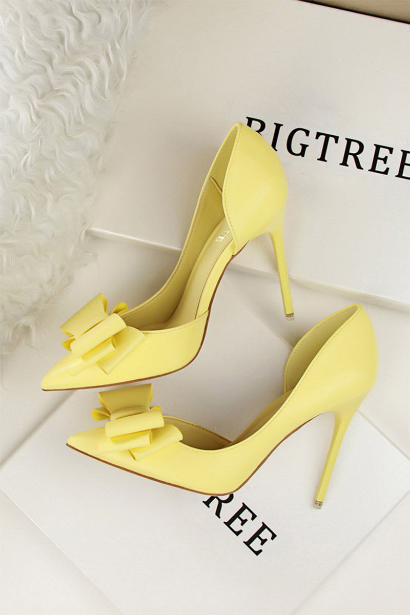 Load image into Gallery viewer, Sweet Bow Pointed Side Hollow High Heels