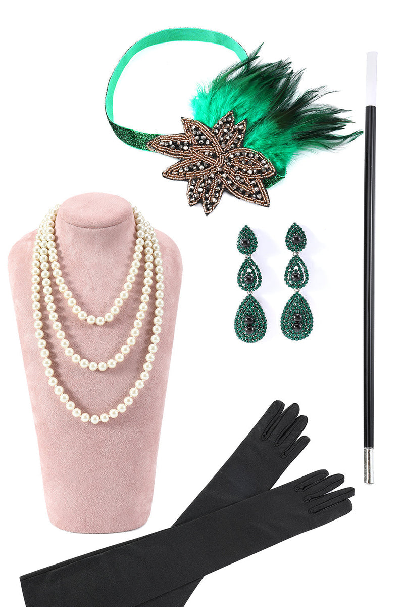 Load image into Gallery viewer, Green 1920s Party Accessories Sets