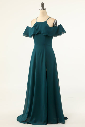 Green Cold Shoulder Prom Dress