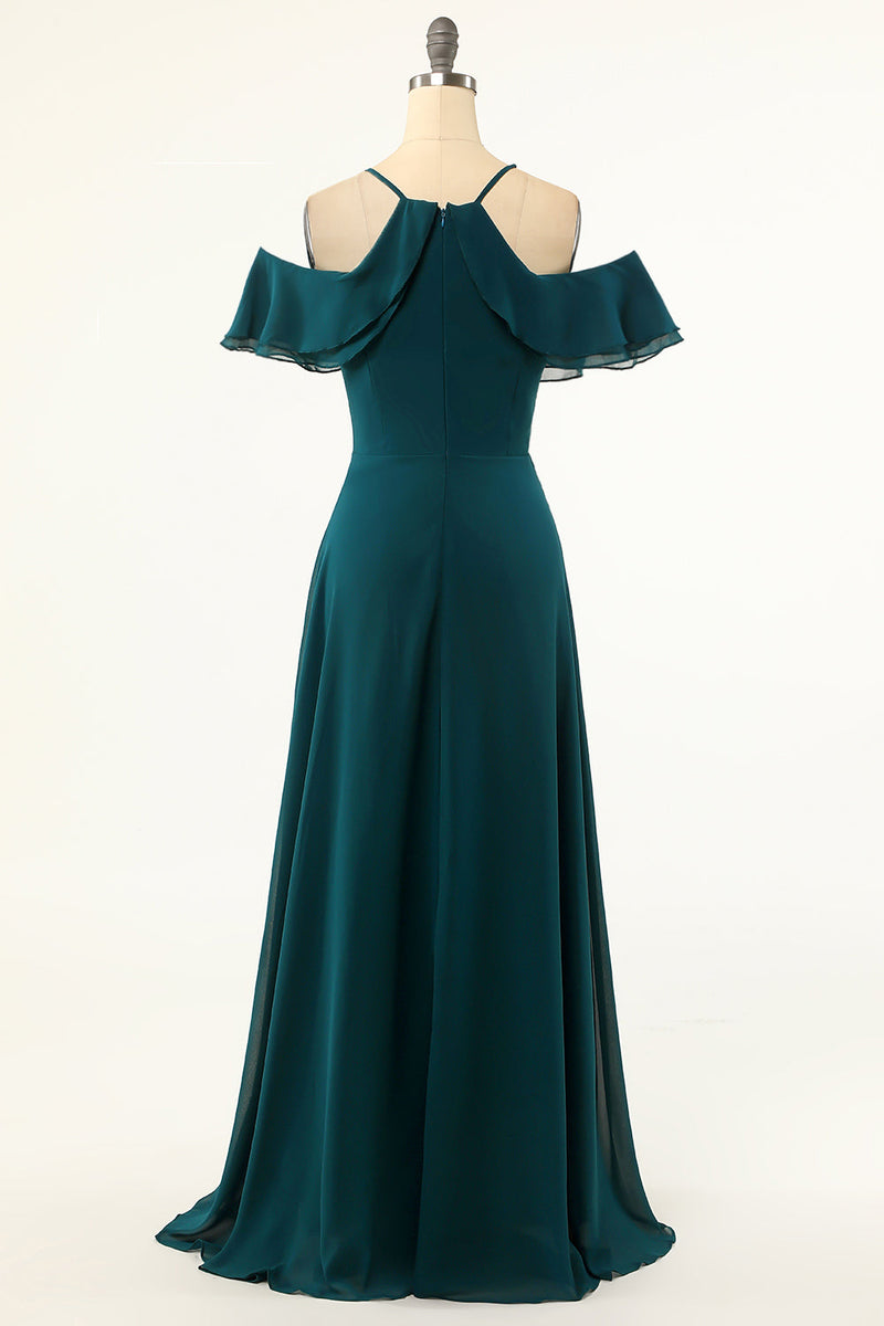 Load image into Gallery viewer, Green Cold Shoulder Prom Dress