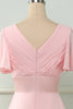 Load image into Gallery viewer, V Neck Pink Bridesmaid Dress with Ruffles