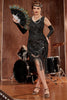 Load image into Gallery viewer, Black V-neck Fringe Sequins Gatsby 1920s Flapper Dress