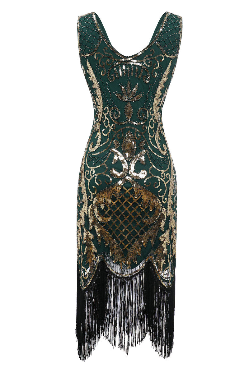 Load image into Gallery viewer, Black V-neck Fringe Sequins Gatsby 1920s Flapper Dress