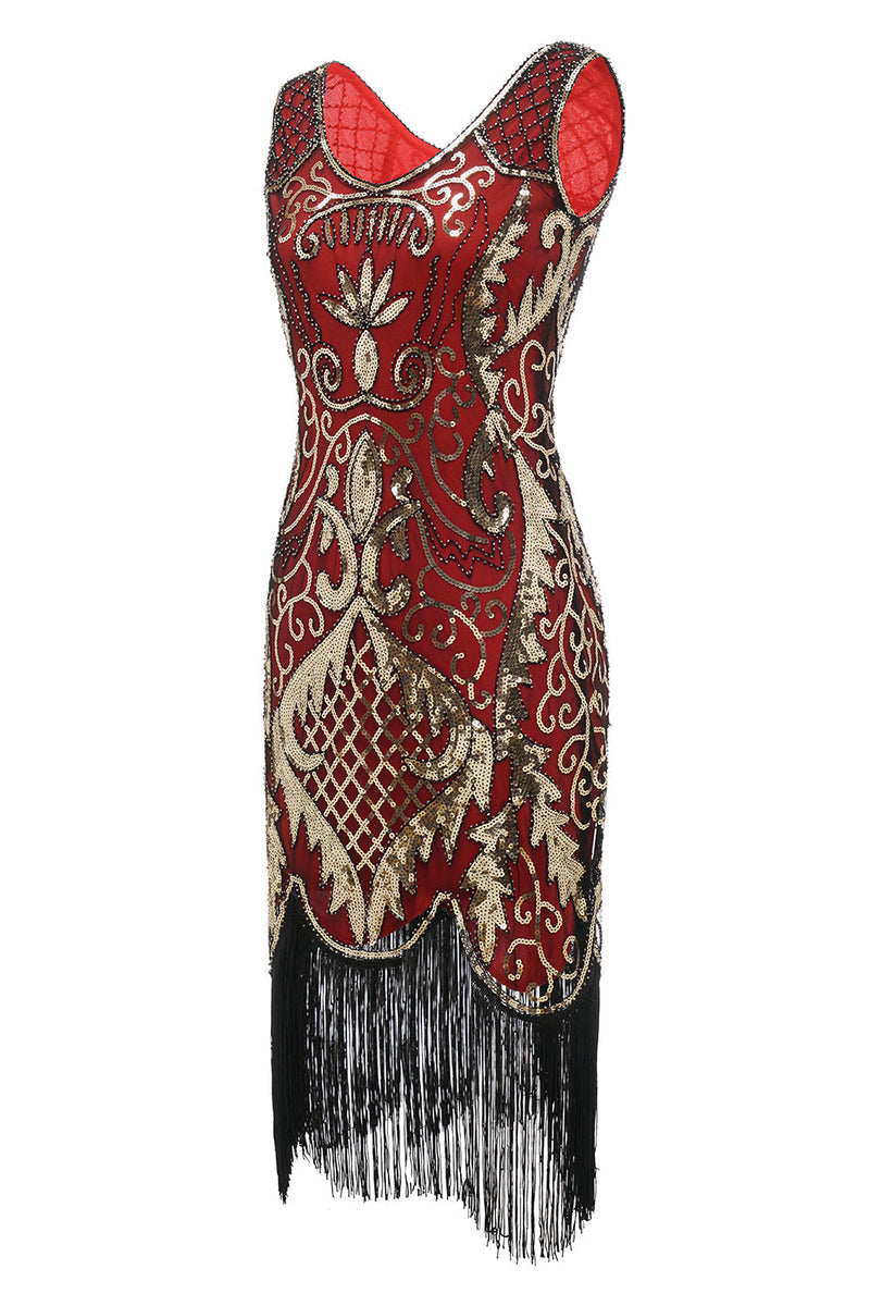 Load image into Gallery viewer, Black V-neck Fringe Sequins Gatsby 1920s Flapper Dress