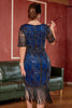 Load image into Gallery viewer, Blue Sequins Fringe Gatsby 1920s Dress with Sleeves