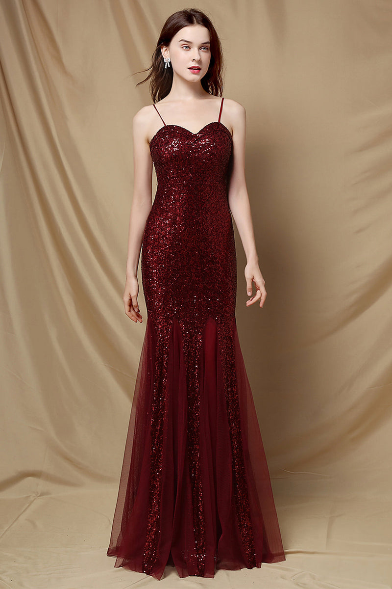 Load image into Gallery viewer, Burgundy Mermaid Sequins Party Dress