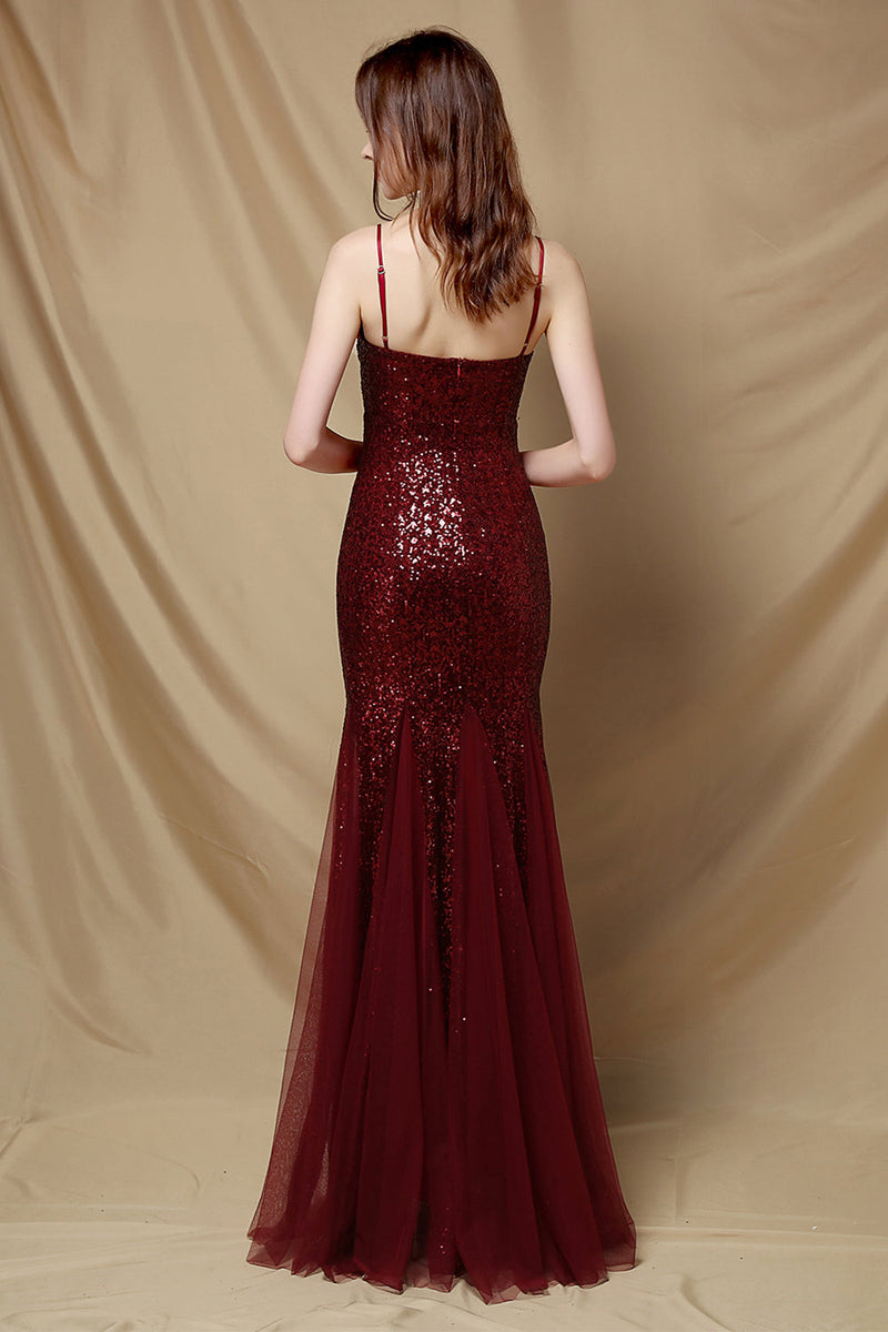 Load image into Gallery viewer, Burgundy Mermaid Sequins Party Dress