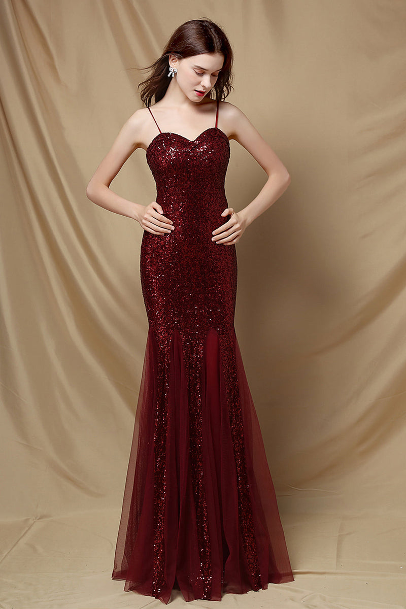 Load image into Gallery viewer, Burgundy Mermaid Sequins Party Dress