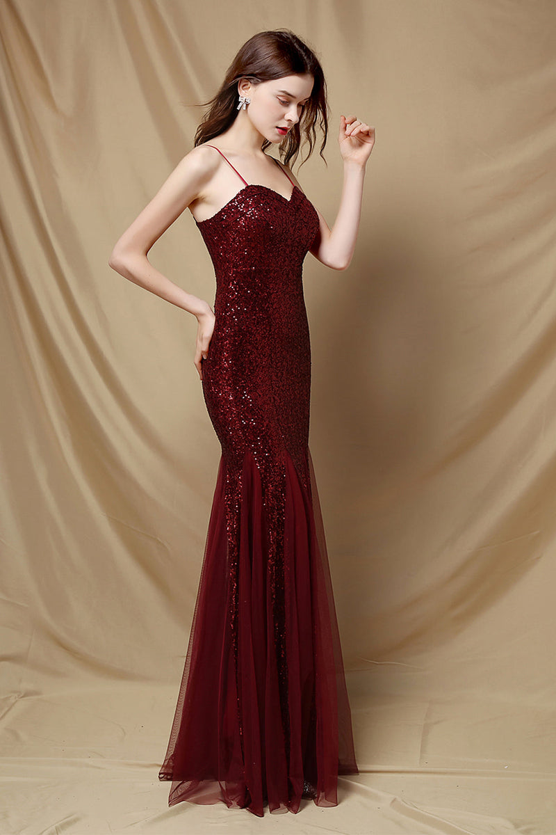 Load image into Gallery viewer, Burgundy Mermaid Sequins Party Dress