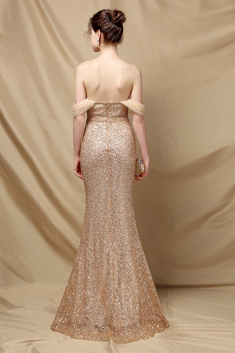 Load image into Gallery viewer, Off Shoulder Sequins Mermaid Prom Dress