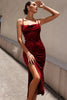 Load image into Gallery viewer, Burgundy Velvet Party Dress with Slit