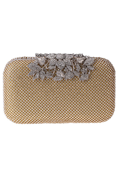 Golden Beaded Prom Clutch with Crystals