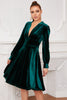 Load image into Gallery viewer, Dark Green Velvet Party Dress With Long Sleeves